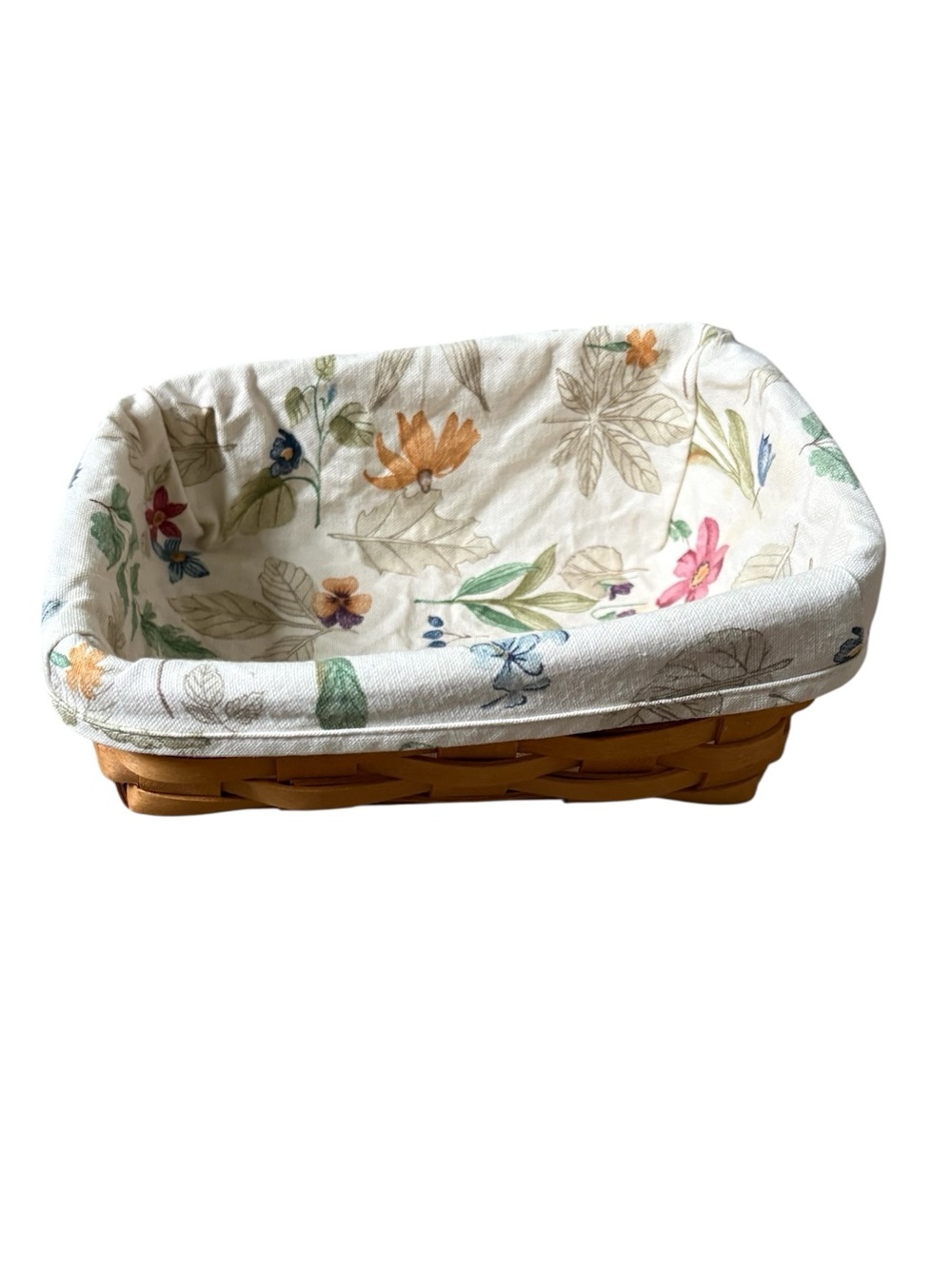 Vintage Longaberger Handwoven Basket with Floral Fabric Liner Storage Decor